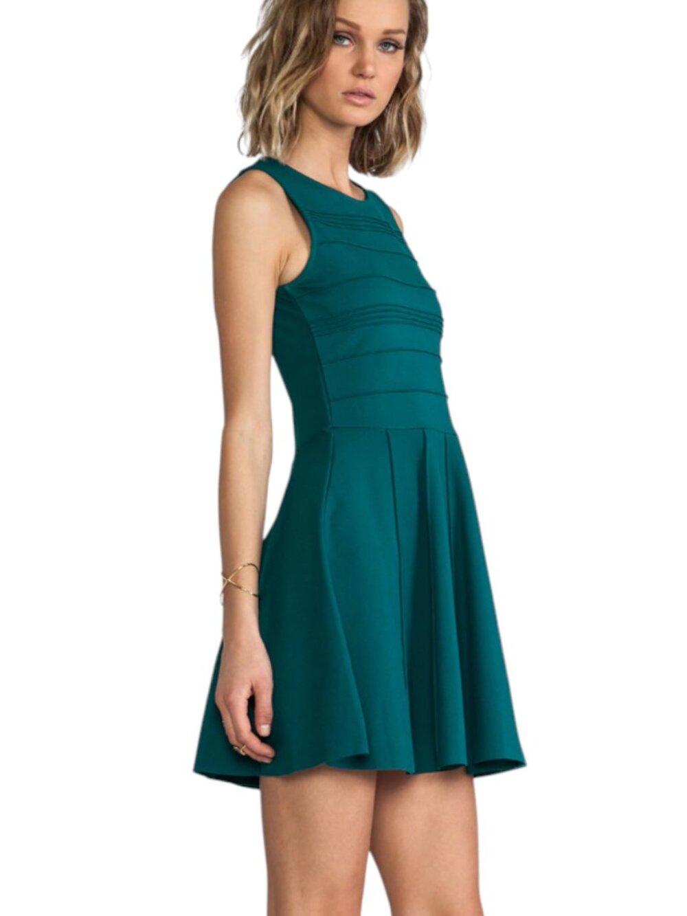 Revolve Parker Lacey Pin Tuck Fit And Flare Sleeveless Dress Alpine Teal Green